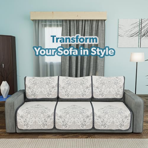 Kuber Industries Net Cotton Sofa Covers 3 Seater | Sofa Protector Cover for Living Room | Sofa Cloth Cover for Home Decor& Office | Soft Sofa Slipcovers | Paradise 1176 - Blue - Image 2