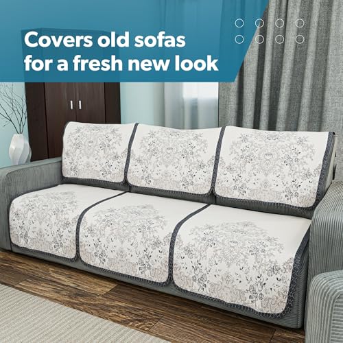 Kuber Industries Net Cotton Sofa Covers 3 Seater | Sofa Protector Cover for Living Room | Sofa Cloth Cover for Home Decor& Office | Soft Sofa Slipcovers | Paradise 1176 - Blue - Image 5