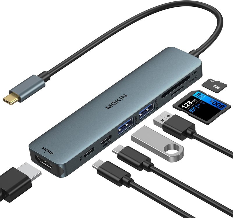 Mokin USB C Hub HDMI Adapter for MacBook Pro/Air, 7 in 1 USB C Dongle with HDMI, SD/TF Card Reader, USB C Data Port,100W PD, and 2 USB 3.0 Compatible for MacBook Pro/Air, Dell XPS, Lenovo Thinkpad. - Image 1