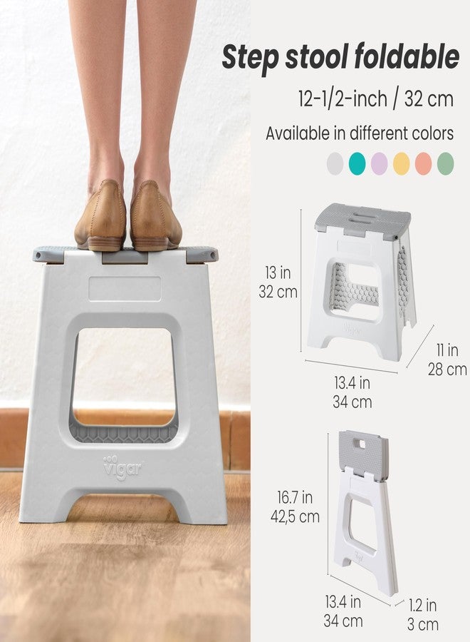 Vigar Compact Step Stool Foldable, 12-1/2-inch Step Stools for Adults up to 330 Pound, Lightweight Stool, Non-Slip Folding Step Stool, Gray - Image 2