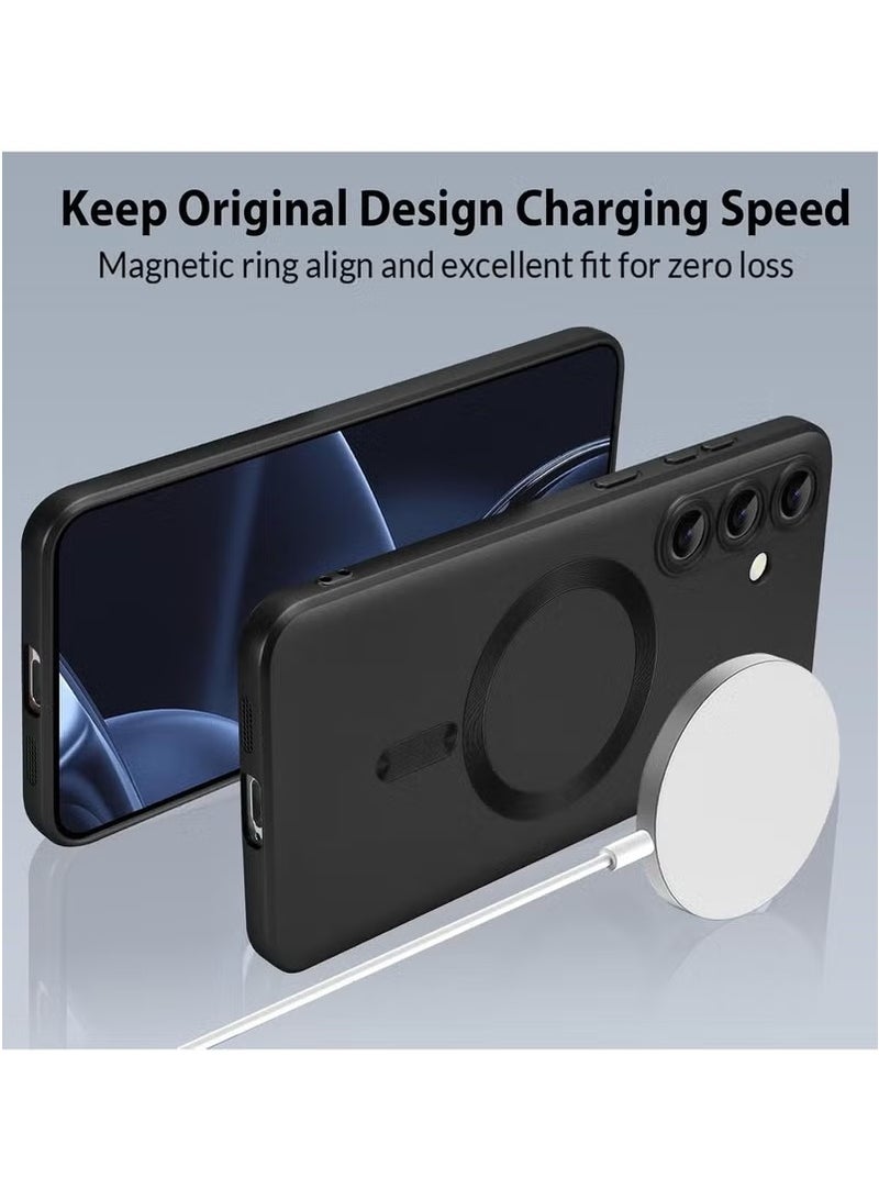 X-level Magnetic Case for Samsung Galaxy A56 for Women Men , Matte Luxury Metallic Luster Flexible TPU Shockproof Case with Screen Protector - Black - Image 5