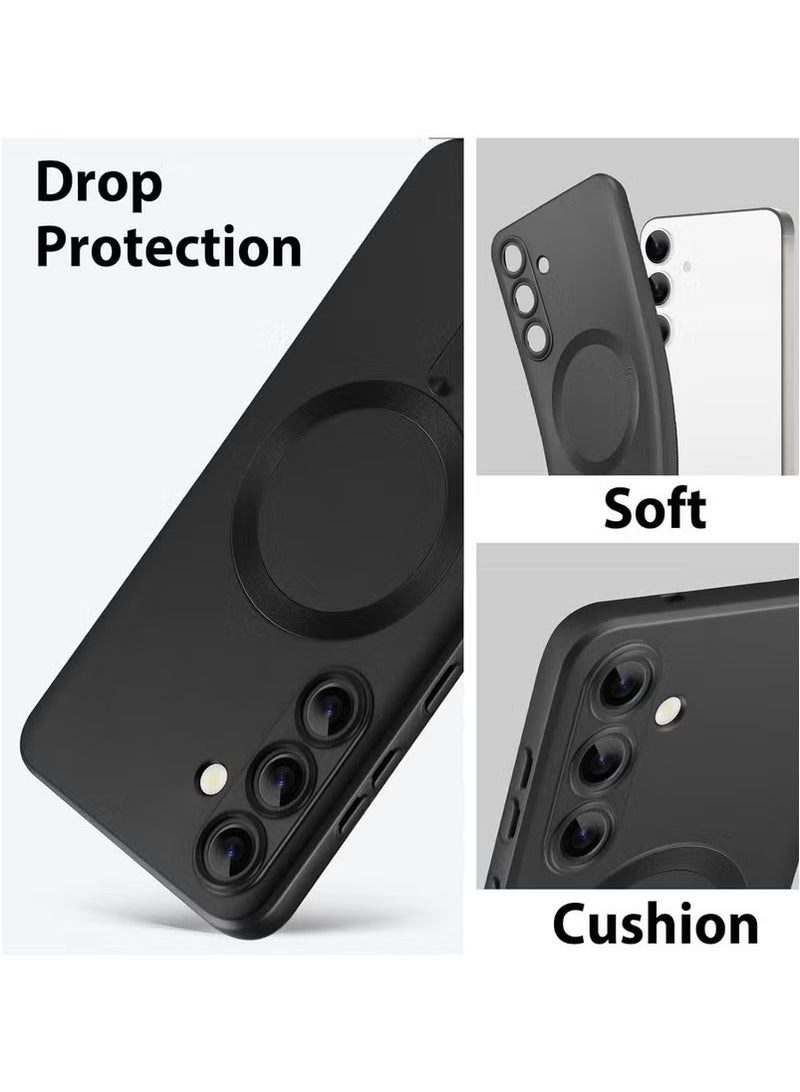 X-level Magnetic Case for Samsung Galaxy A56 for Women Men , Matte Luxury Metallic Luster Flexible TPU Shockproof Case with Screen Protector - Black - Image 3