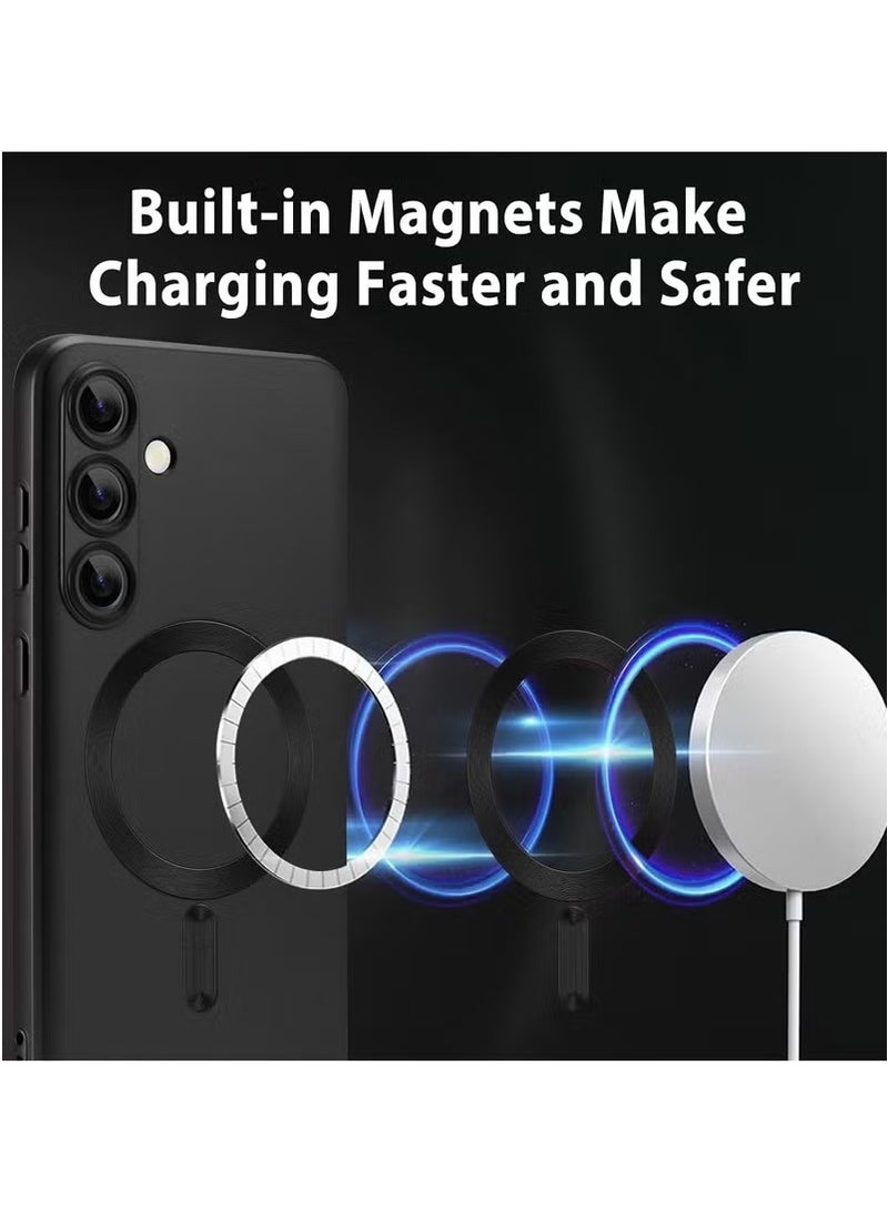 X-level Magnetic Case for Samsung Galaxy A56 for Women Men , Matte Luxury Metallic Luster Flexible TPU Shockproof Case with Screen Protector - Black - Image 2