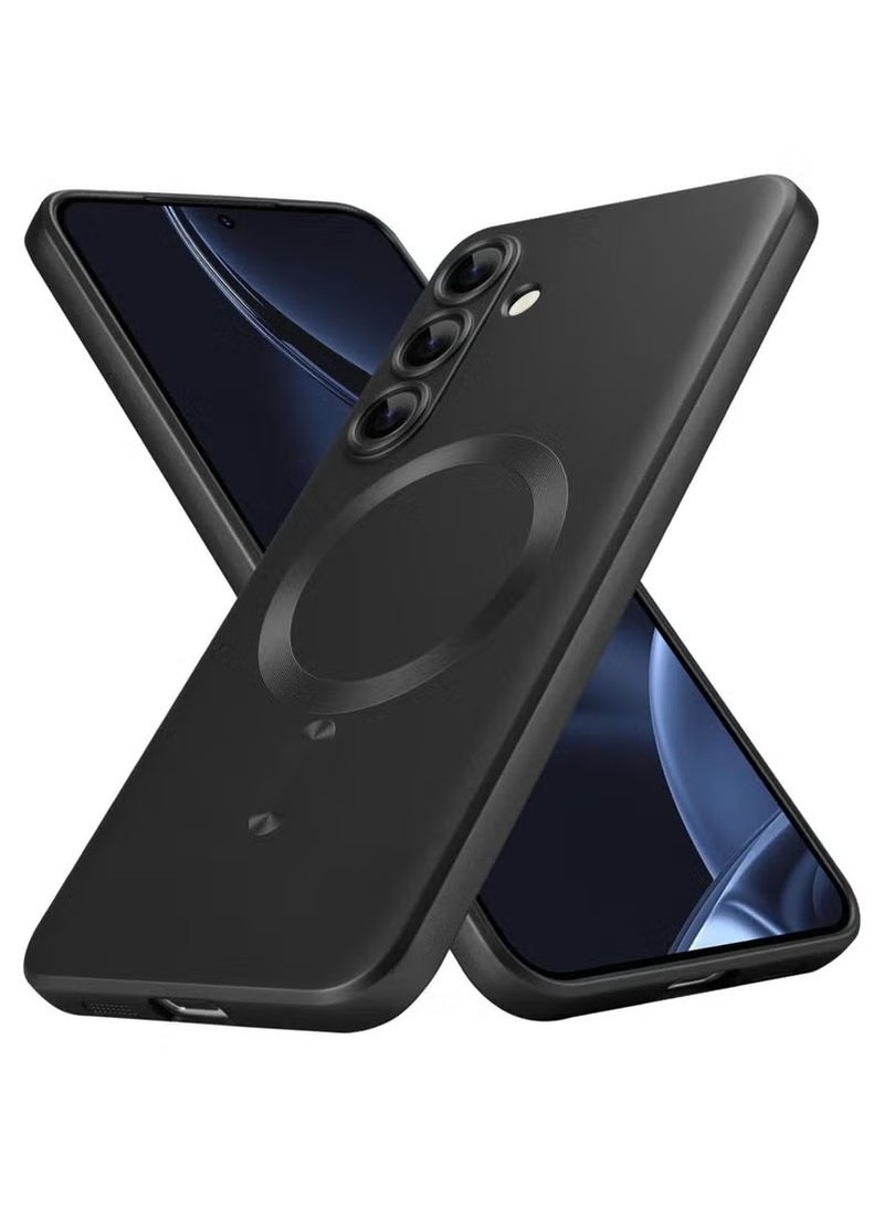 X-level Magnetic Case for Samsung Galaxy A56 for Women Men , Matte Luxury Metallic Luster Flexible TPU Shockproof Case with Screen Protector - Black - Image 1