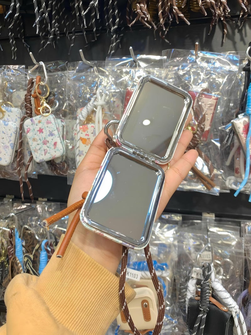 Pocket - Practical mini mirror with high-definition clarity, wrapped in chic synthetic leather case that closes tightly via a button to protect against dust and damage. (option 7) - Image 3
