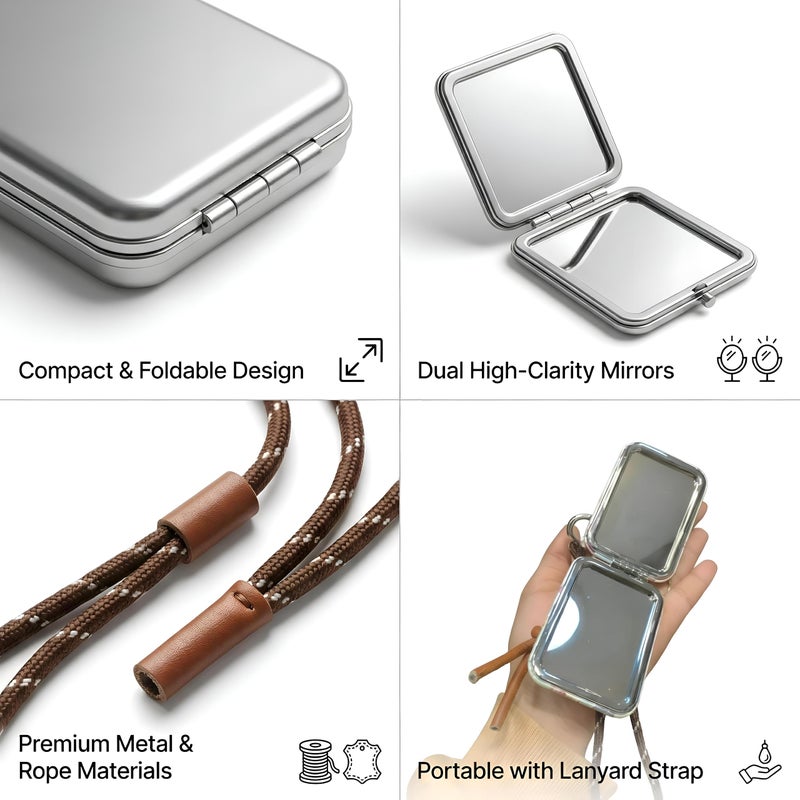 Pocket - Practical mini mirror with high-definition clarity, wrapped in chic synthetic leather case that closes tightly via a button to protect against dust and damage. (option 7) - Image 5