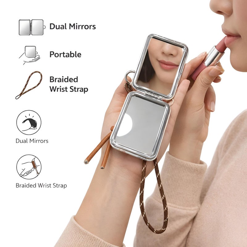 Pocket - Practical mini mirror with high-definition clarity, wrapped in chic synthetic leather case that closes tightly via a button to protect against dust and damage. (option 7) - Image 4