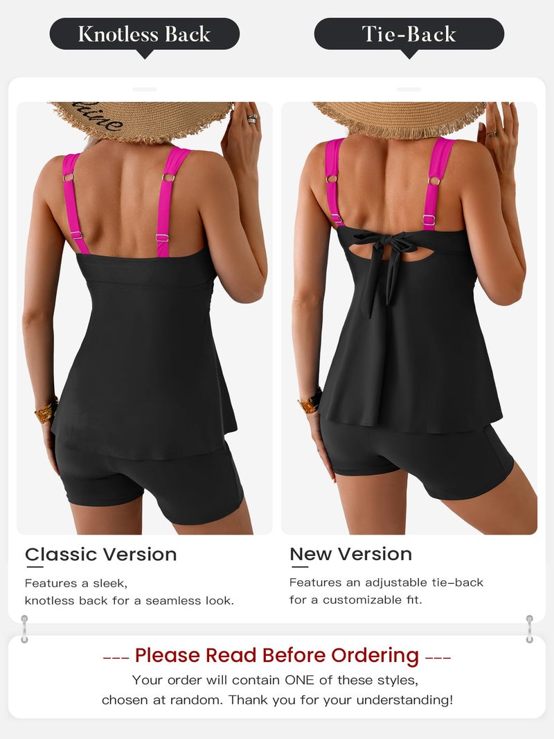 B2prity Tankini Swimsuits for Women Tummy Control Two Piece Modest Bathing Suits Floral Skirt Top with Boyshorts Hot Pink, Black - Image 4