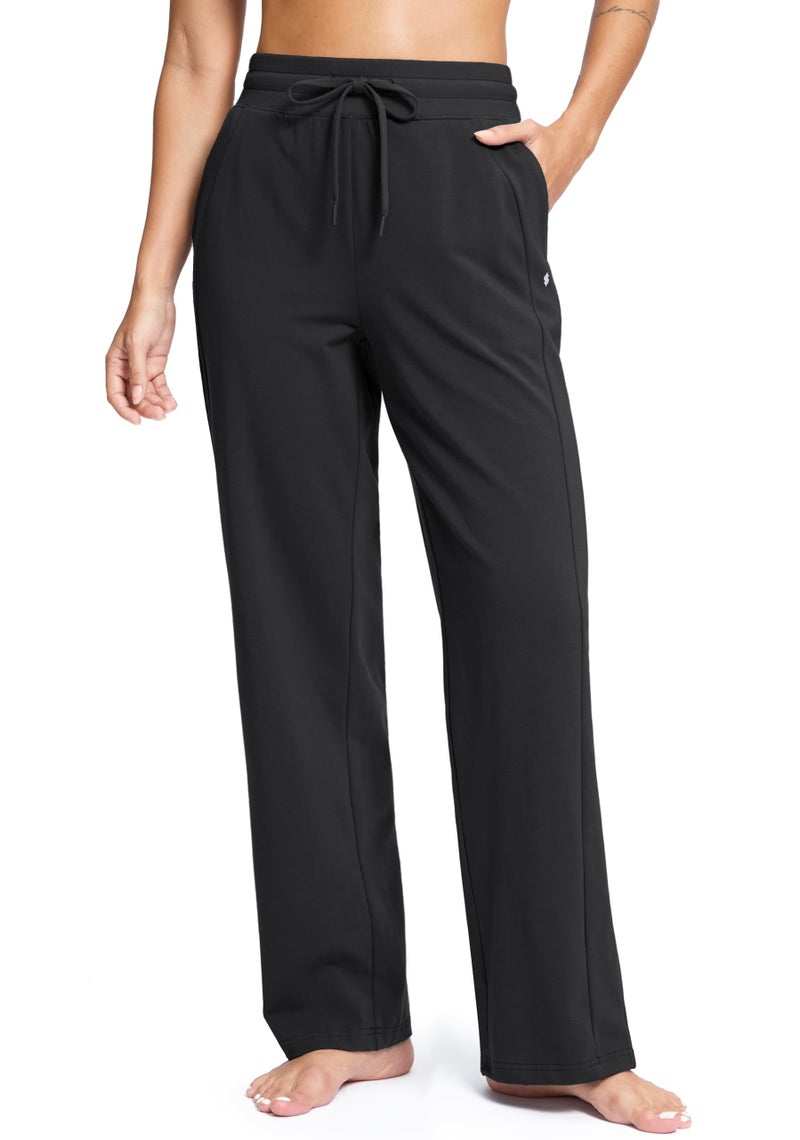 Soothfeel Women's Cotton Sweatpants Lounge Sweat Pants High Waisted Open Bottom Casual Yoga Pants for Women with Pockets, Black, S - Image 1