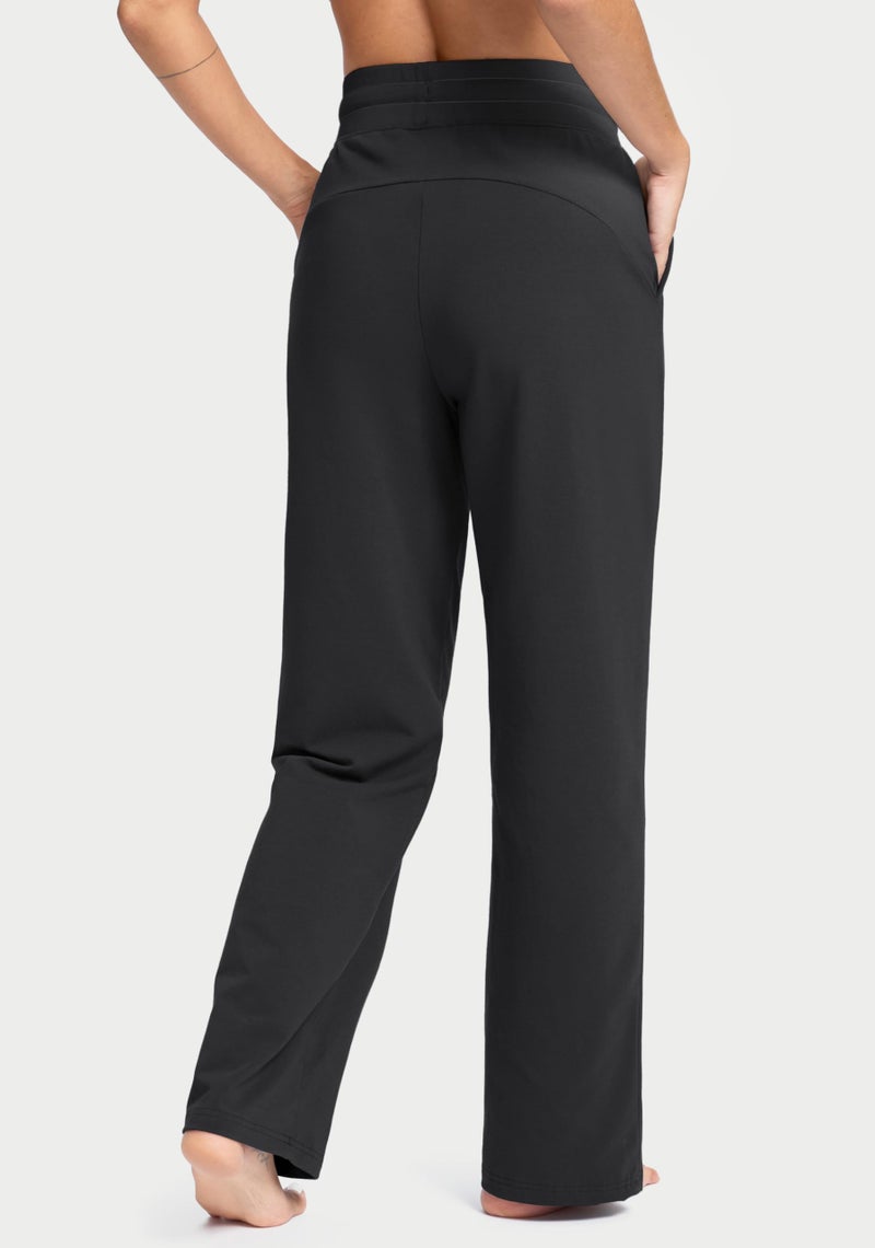 Soothfeel Women's Cotton Sweatpants Lounge Sweat Pants High Waisted Open Bottom Casual Yoga Pants for Women with Pockets, Black, S - Image 2