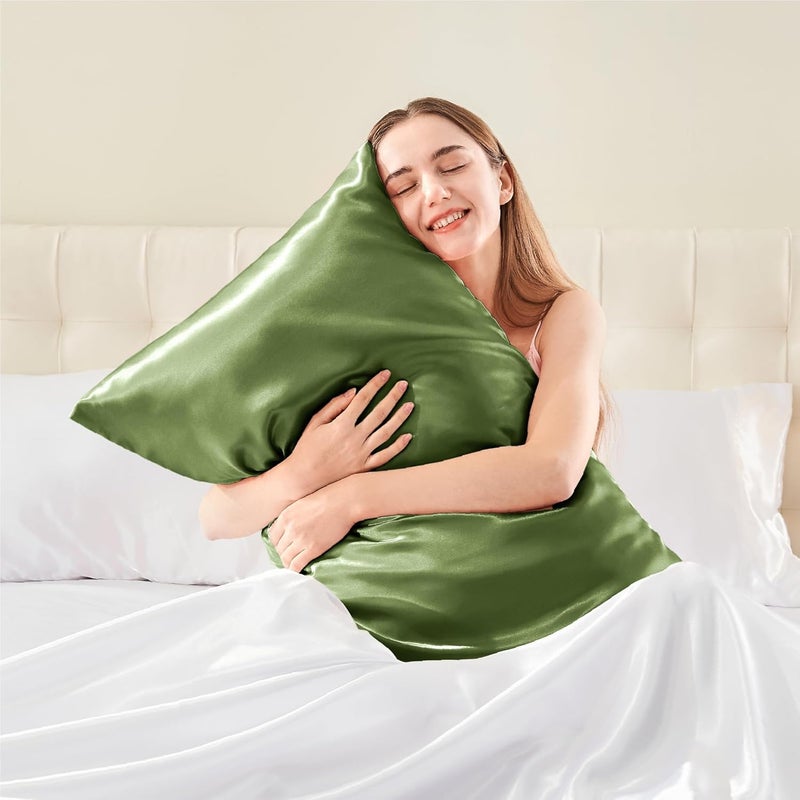 Satin Body Pillow Cover, Super Soft and Cooling Body Pillow Pillowcase for Hair and Skin, Breathable Silky Full Long Pillowcase Cover(20"x54", Cedar Green) - Image 2