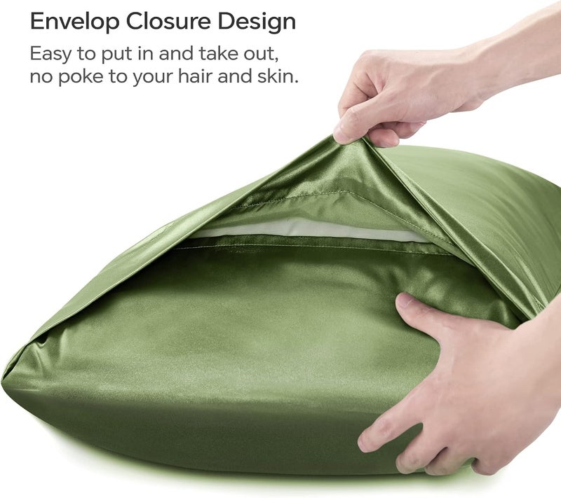 Satin Body Pillow Cover, Super Soft and Cooling Body Pillow Pillowcase for Hair and Skin, Breathable Silky Full Long Pillowcase Cover(20"x54", Cedar Green) - Image 4