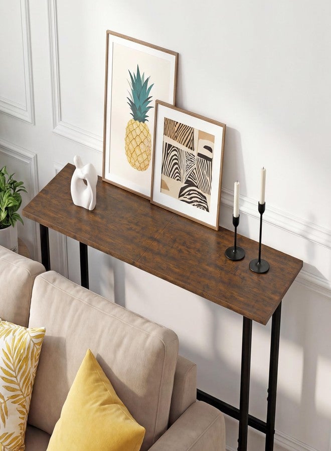 Manora 31.5" Narrow Console Table, Slim Entryway Table, Tall Thin Side Table for Couch, Small Sofa Side Display Table for Hall, Hallway, Bedroom, Living Room, Foyer, Rustic Brown and Black - Image 5