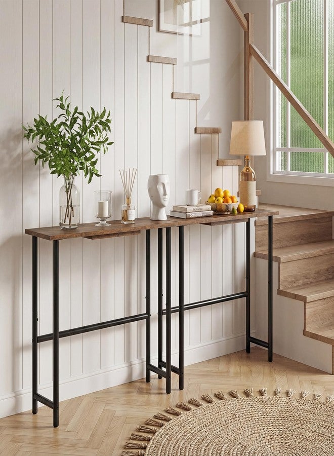 Manora 31.5" Narrow Console Table, Slim Entryway Table, Tall Thin Side Table for Couch, Small Sofa Side Display Table for Hall, Hallway, Bedroom, Living Room, Foyer, Rustic Brown and Black - Image 4