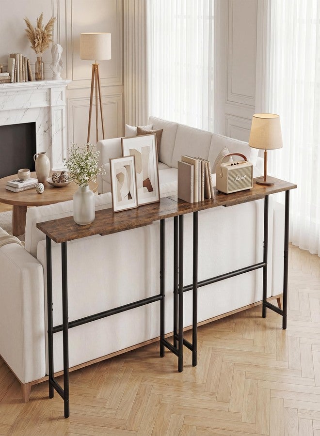 Manora 31.5" Narrow Console Table, Slim Entryway Table, Tall Thin Side Table for Couch, Small Sofa Side Display Table for Hall, Hallway, Bedroom, Living Room, Foyer, Rustic Brown and Black - Image 3