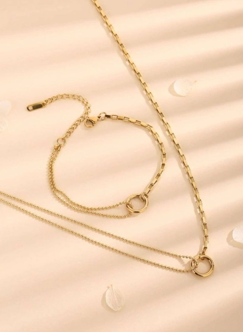 NEW STYLE Stainless Steel Gold Plated Necklace & Earrings Jewelry Set For Women - Image 1