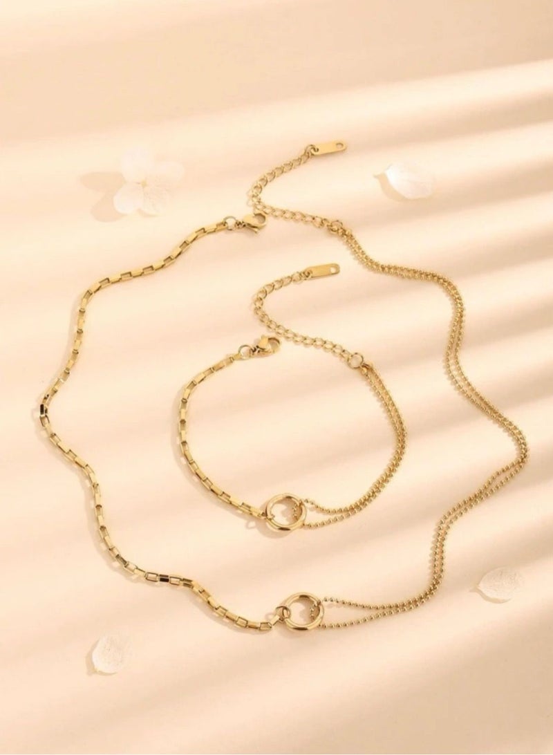 NEW STYLE Stainless Steel Gold Plated Necklace & Earrings Jewelry Set For Women - Image 2