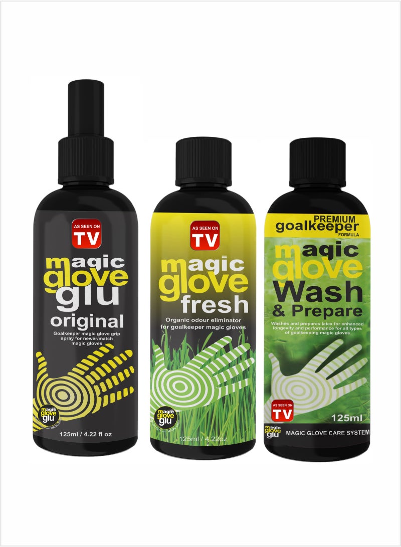 AS SEEN ON TV Magic gloveglu Ultimate Glove Care Kit, Glove Glue Original Grip Spray, Freshner, Wash Combo 3x125ml 