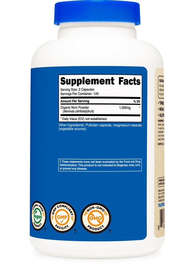 Noni Capsules 500mg 240 Capsules - CCOF Certified Made with Organic Noni, Non-GMO, Gluten Free
