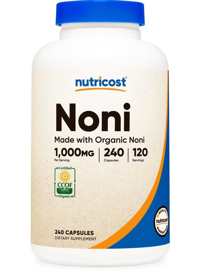 Noni Capsules 500mg 240 Capsules - CCOF Certified Made with Organic Noni, Non-GMO, Gluten Free