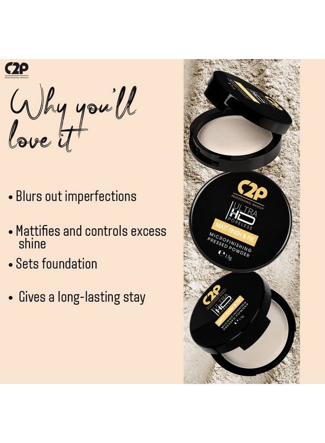 C2P PROFESSIONAL MAKEUP C2P Pro Ultra Hd Poreless Matte Finish & Fix Micro Finishing Pressed Compact Powder; Oil & Sweat Control Setting Powder For 24H Long Lasting Makeup & Touchup; 9 G - Image 5