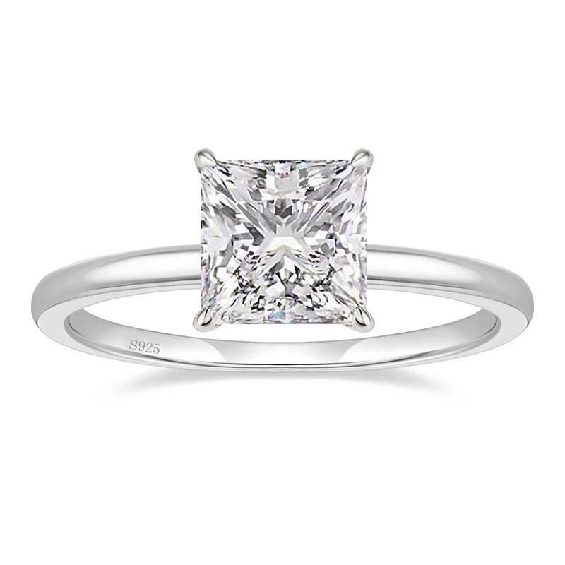 EAMTI 2CT 925 Sterling Silver Engagement Rings Princess Cut Cubic Zirconia CZ Wedding Promise Rings for Her Stunning Wedding Bands for Women Size 6 - Image 1
