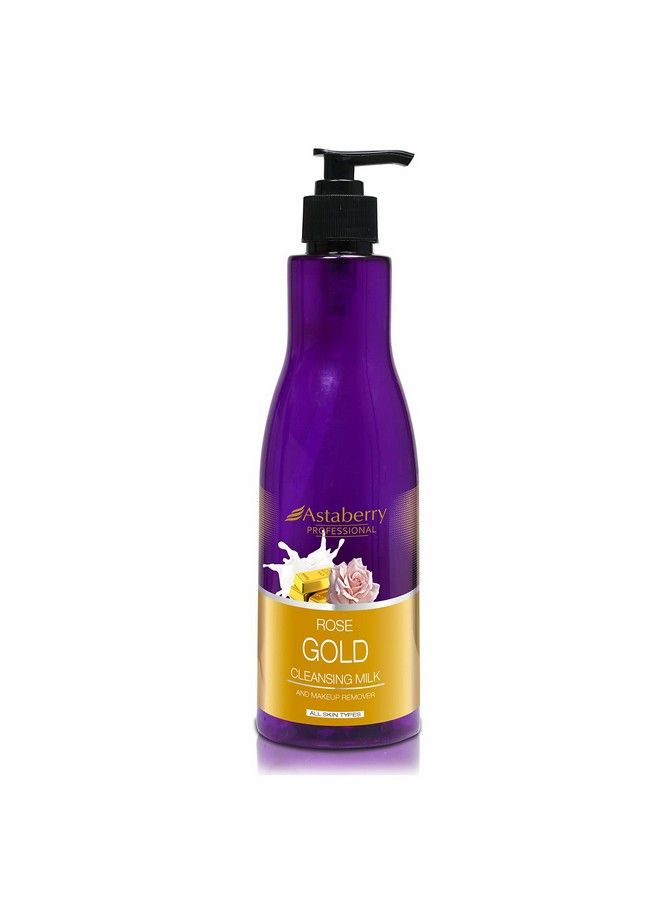 Astaberry Professional Rose Gold Cleansing Milk For All Skin Type 500Ml Makeup Remover ; Deep Cleanse ; Vitamin E Benefits ; Smooth & Soft ; Real Gold Extracts - Image 2