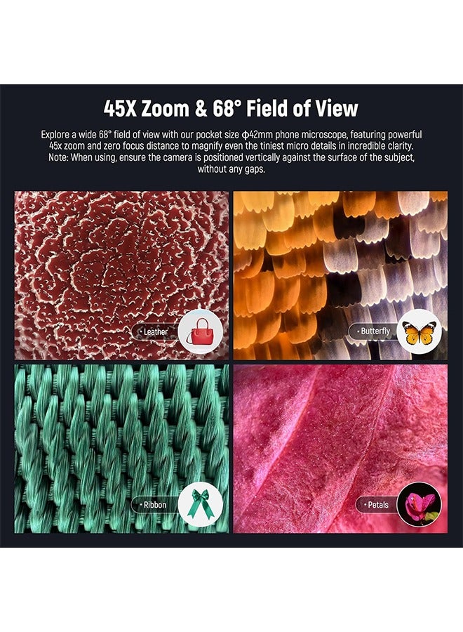 NEEWER 45X Mini Pocket Microscope Lens with 17mm Thread Phone Lens Clip, 2 Brightness LED Light, Microscopic World Observation, USB C Cable, Compatible with iPhone Samsung, LS-32 PRO - Image 4