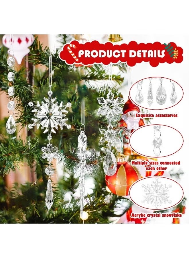 OMEVE 20 Pcs Christmas Tree Decoration Crystal Ornaments, Hanging Acrylic Snowflake Icicle Ornaments with Drop Pendants for Winter Wonderland Chandelier Crystals Decorations Supplies - Image 2