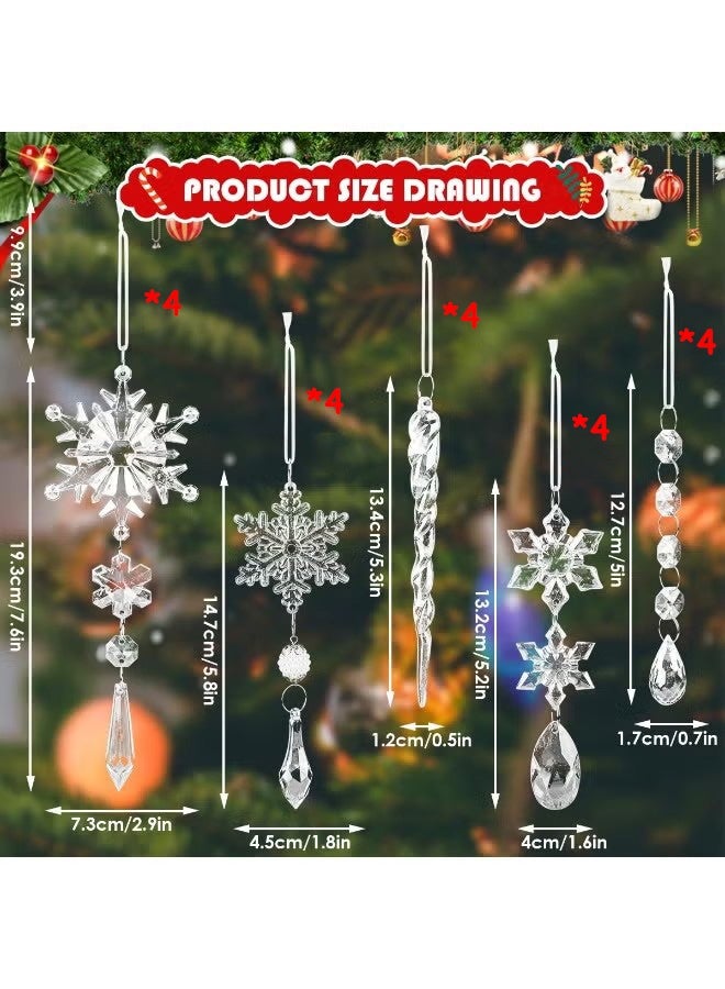 OMEVE 20 Pcs Christmas Tree Decoration Crystal Ornaments, Hanging Acrylic Snowflake Icicle Ornaments with Drop Pendants for Winter Wonderland Chandelier Crystals Decorations Supplies - Image 3