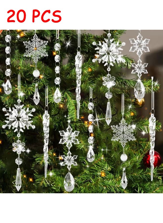 OMEVE 20 Pcs Christmas Tree Decoration Crystal Ornaments, Hanging Acrylic Snowflake Icicle Ornaments with Drop Pendants for Winter Wonderland Chandelier Crystals Decorations Supplies - Image 1
