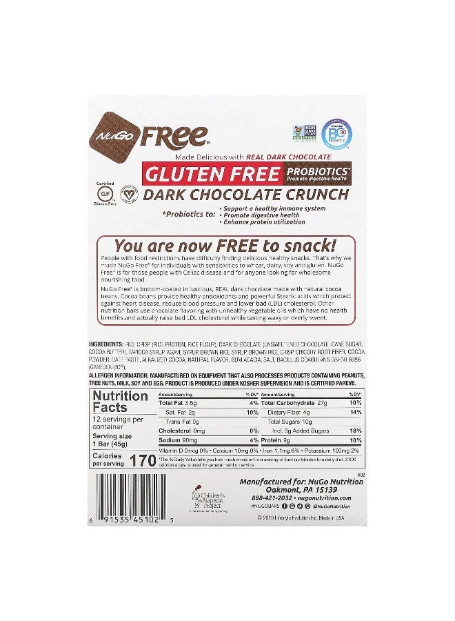 NuGo Nutrition NuGo Nutrition, Gluten Free Protein Bar, Dark Chocolate Crunch, 12 Bars, 1.59 oz (45 g) Each - Image 2