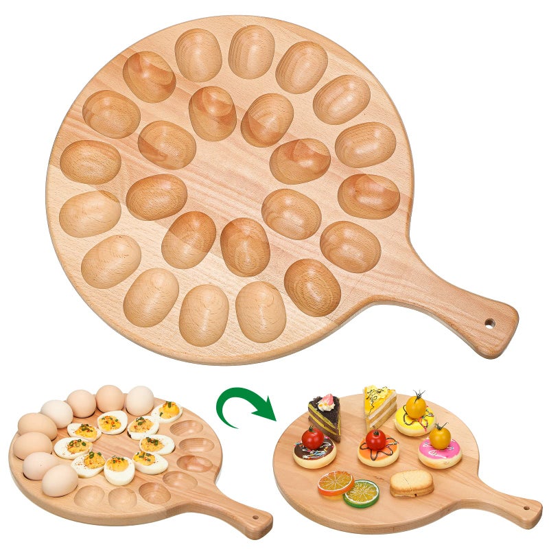 Lounsweer Lounsweer Reversible Wood Deviled Egg Platter and Charcuterie Board Thicken Egg Tray Countertop Refrigerator Chicken Egg Containers for Easter Chrismas Deviled Egg CarrierBeech