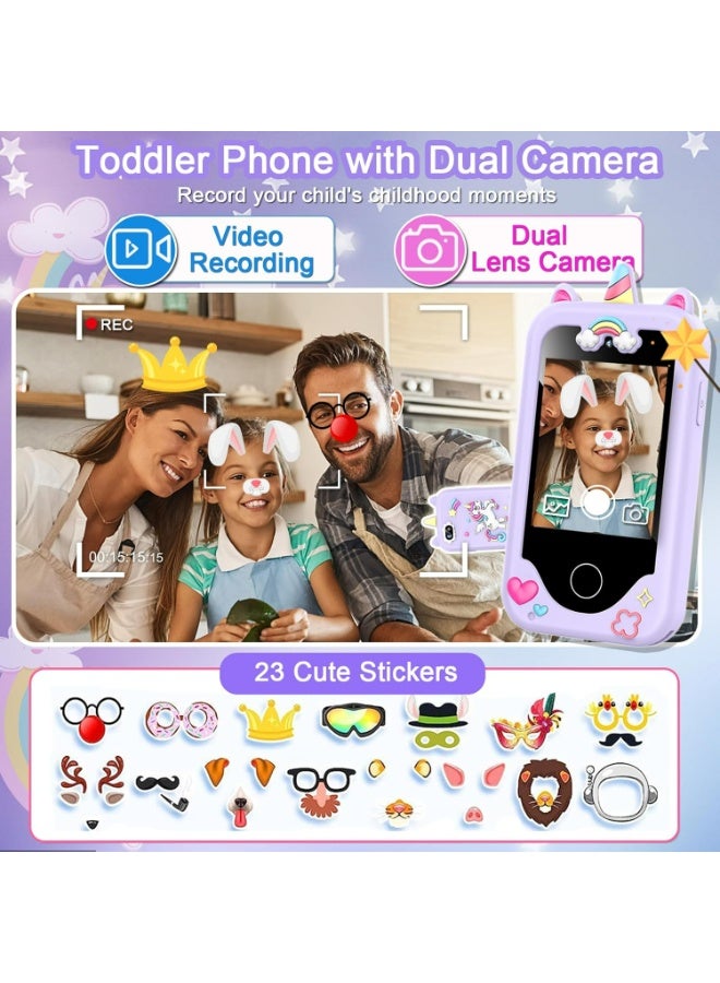 أوزيغالور لعبة هاتف ذكي للأطفال للبنين والبنات، هاتف تعليمي بشاشة لمس مقاس 2.8 بوصة مزود بكاميرا مزدوجة ومشغل موسيقى وبطاقة ذاكرة سعة 8 جيجابايت (لون أرجواني) - Image 2