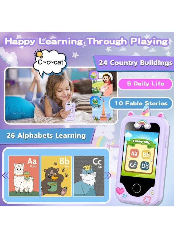 أوزيغالور لعبة هاتف ذكي للأطفال للبنين والبنات، هاتف تعليمي بشاشة لمس مقاس 2.8 بوصة مزود بكاميرا مزدوجة ومشغل موسيقى وبطاقة ذاكرة سعة 8 جيجابايت (لون أرجواني) - Image 3