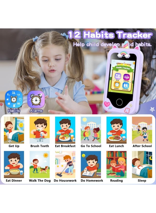 أوزيغالور لعبة هاتف ذكي للأطفال للبنين والبنات، هاتف تعليمي بشاشة لمس مقاس 2.8 بوصة مزود بكاميرا مزدوجة ومشغل موسيقى وبطاقة ذاكرة سعة 8 جيجابايت (لون أرجواني) - Image 4