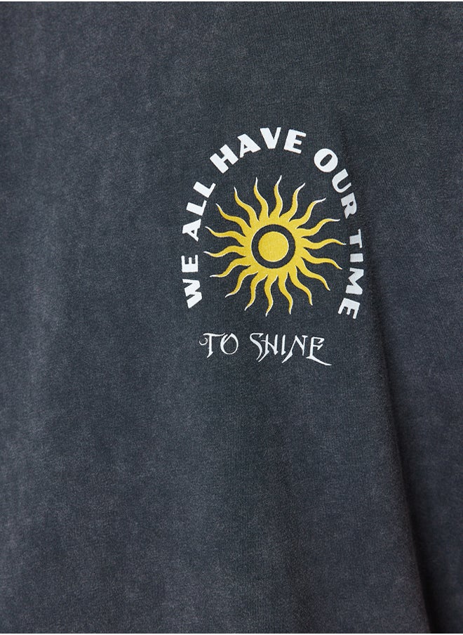 trendyol Anthracite Oversize/Wide Cut Faded Effect Text Print 100% Cotton T-Shirt/Undershirt  - Image 4