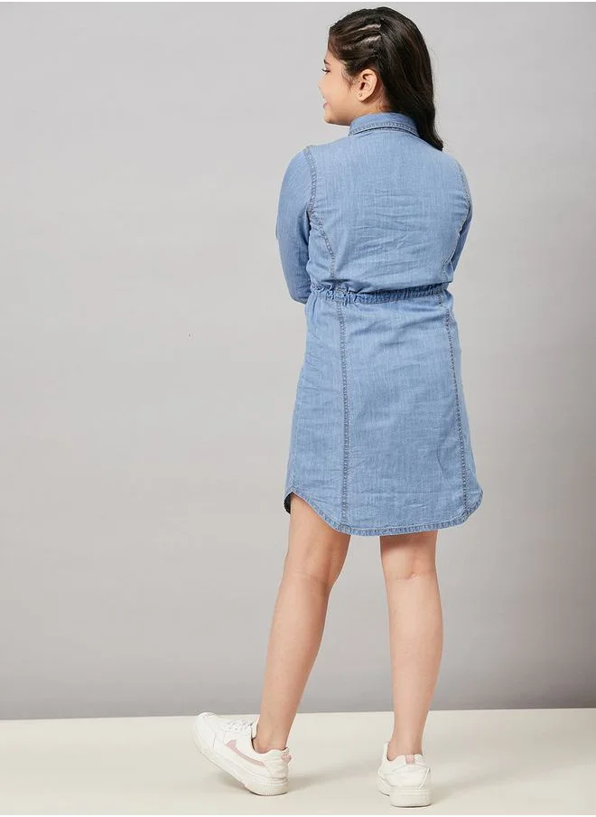ستايلو بج Drawstring Front Denim Shirt Dress by Styli