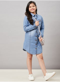 Stylo Bug Drawstring Front Denim Shirt Dress by Styli  - Image 1