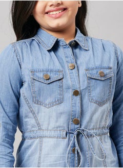 Stylo Bug Drawstring Front Denim Shirt Dress by Styli  - Image 4