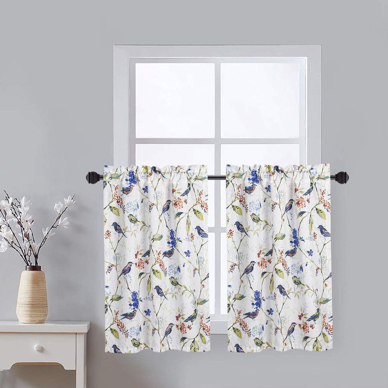 VOGOL VOGOL Tier Curtains for Living Room Small Window Curtain 36 Inch Long Birds Print Rod Pocket Valances Panels Drapes for Windows 2 Pieces 