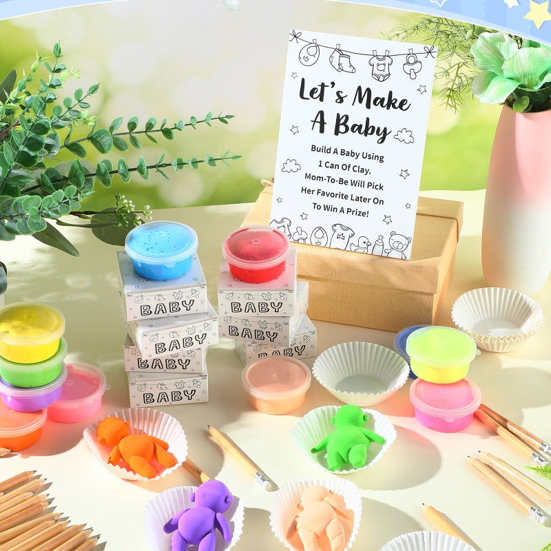 Blosssound Funny Baby Shower Games Decorations Let's Make a Baby Playdough Game Sign Set 24 Play Doughs 24 Pencils Shower Gender Reveal Game Activities Adults Boys Girls(Black and White Babysuit) - Image 4