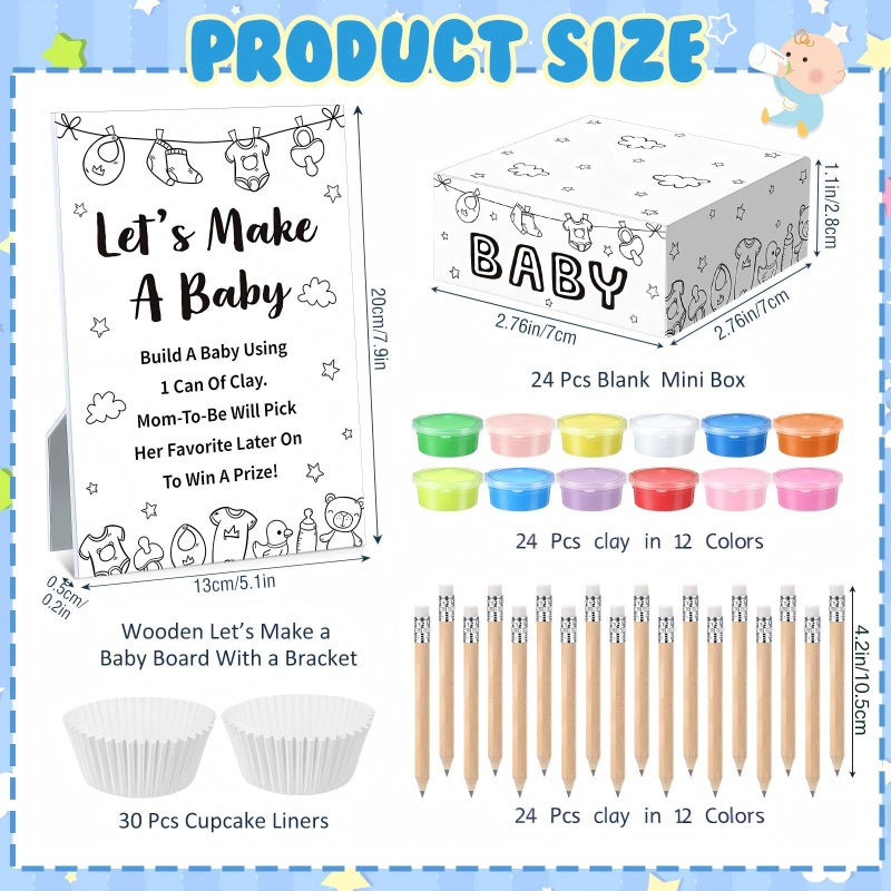 Blosssound Funny Baby Shower Games Decorations Let's Make a Baby Playdough Game Sign Set 24 Play Doughs 24 Pencils Shower Gender Reveal Game Activities Adults Boys Girls(Black and White Babysuit) - Image 2