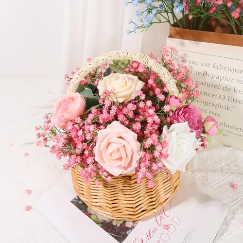 DEEMEI 15 PCS Babys Breath Artificial Flowers Fake Babys Breath Flowers Artificial Bulk Pink Gypsophila Bouquets Real Touch Faux Flowers for Wedding Floral Arrangement Party Home Decoration - Image 4