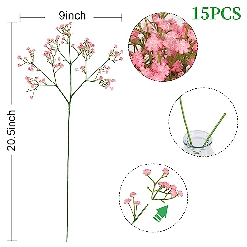 DEEMEI 15 PCS Babys Breath Artificial Flowers Fake Babys Breath Flowers Artificial Bulk Pink Gypsophila Bouquets Real Touch Faux Flowers for Wedding Floral Arrangement Party Home Decoration - Image 5
