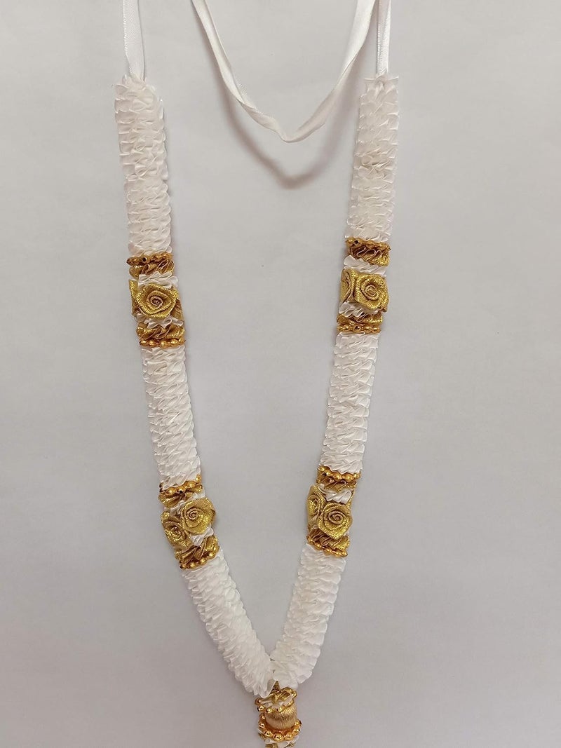 Generic Sri Sainath Enterprises Rose Flowers Garland Photo Frame Garland ( White and Gold) , Sateen , Home Decor  - Image 1