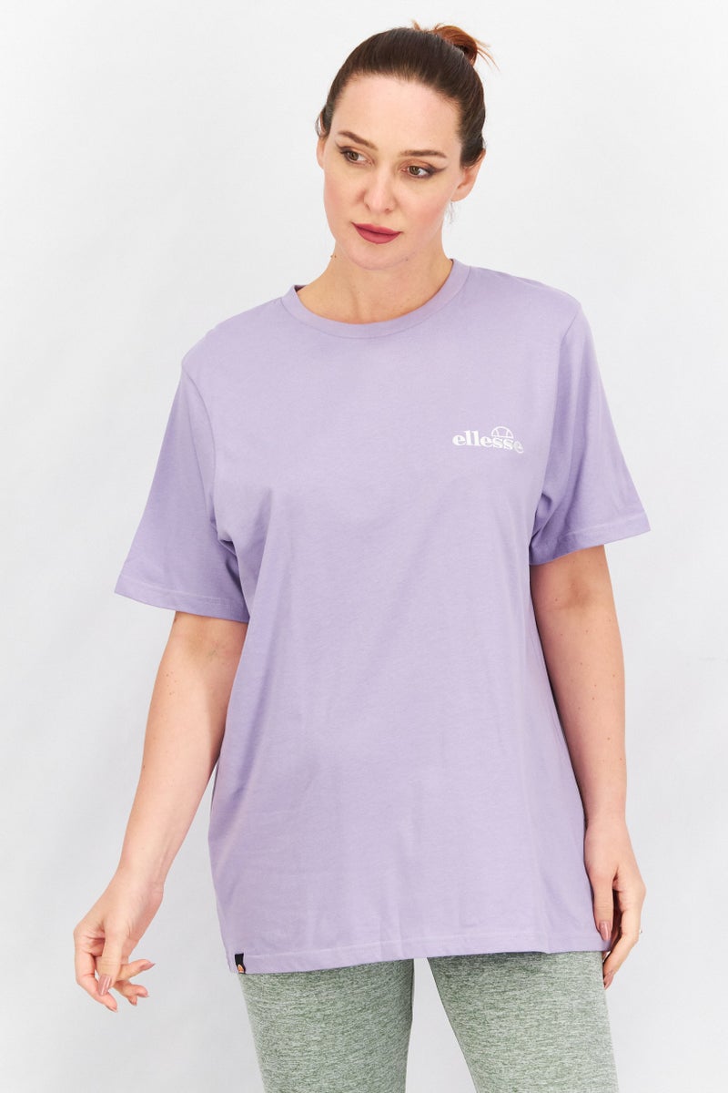 Ellesse تي شيرت نسائي بياقة دائرية بأكمام قصيرة بشعار مطرز، بنفسجي فاتح - Image 1