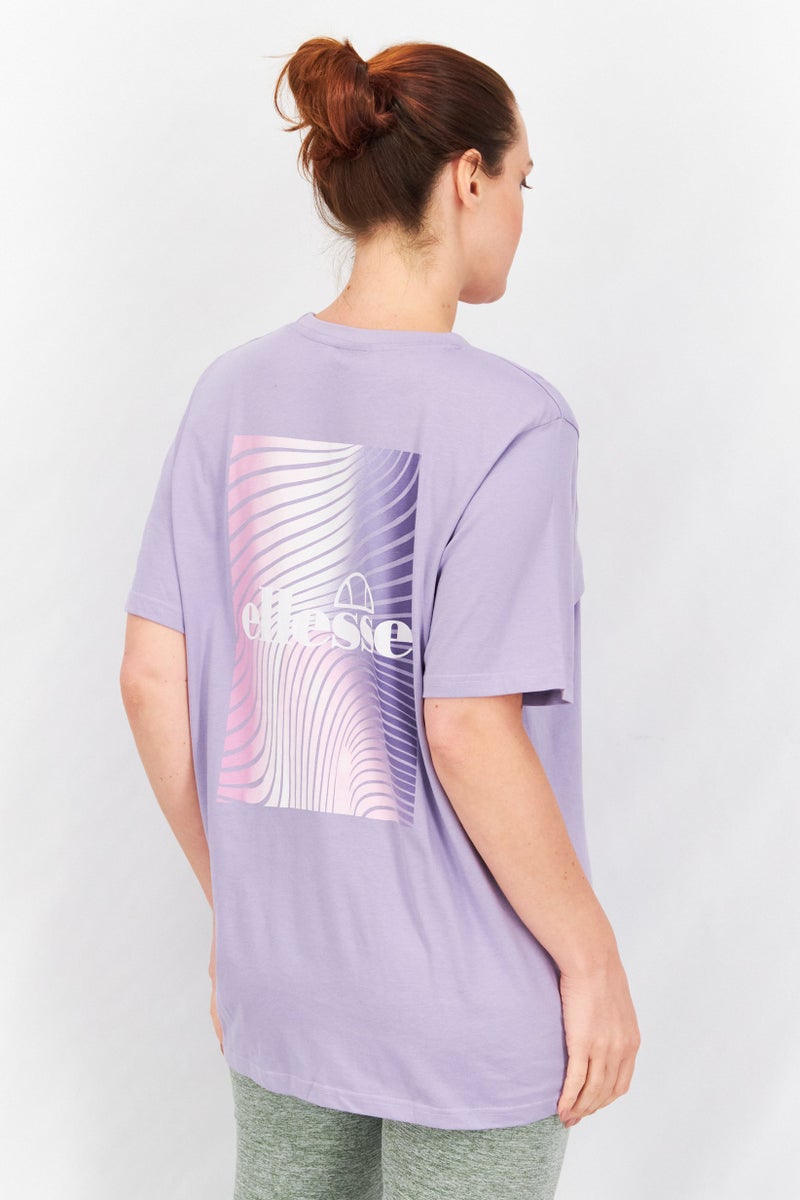 Ellesse تي شيرت نسائي بياقة دائرية بأكمام قصيرة بشعار مطرز، بنفسجي فاتح - Image 3
