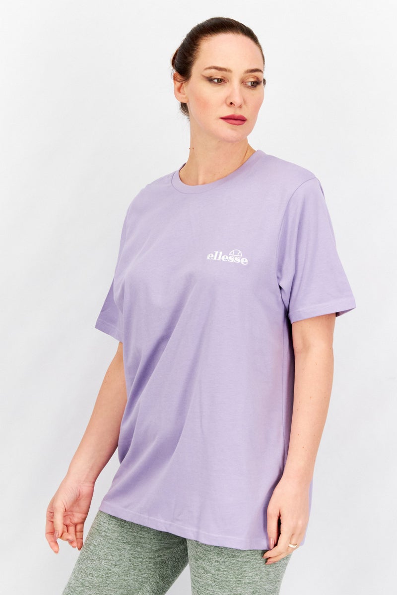 Ellesse تي شيرت نسائي بياقة دائرية بأكمام قصيرة بشعار مطرز، بنفسجي فاتح - Image 2