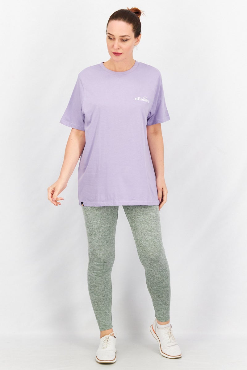 Ellesse تي شيرت نسائي بياقة دائرية بأكمام قصيرة بشعار مطرز، بنفسجي فاتح - Image 4